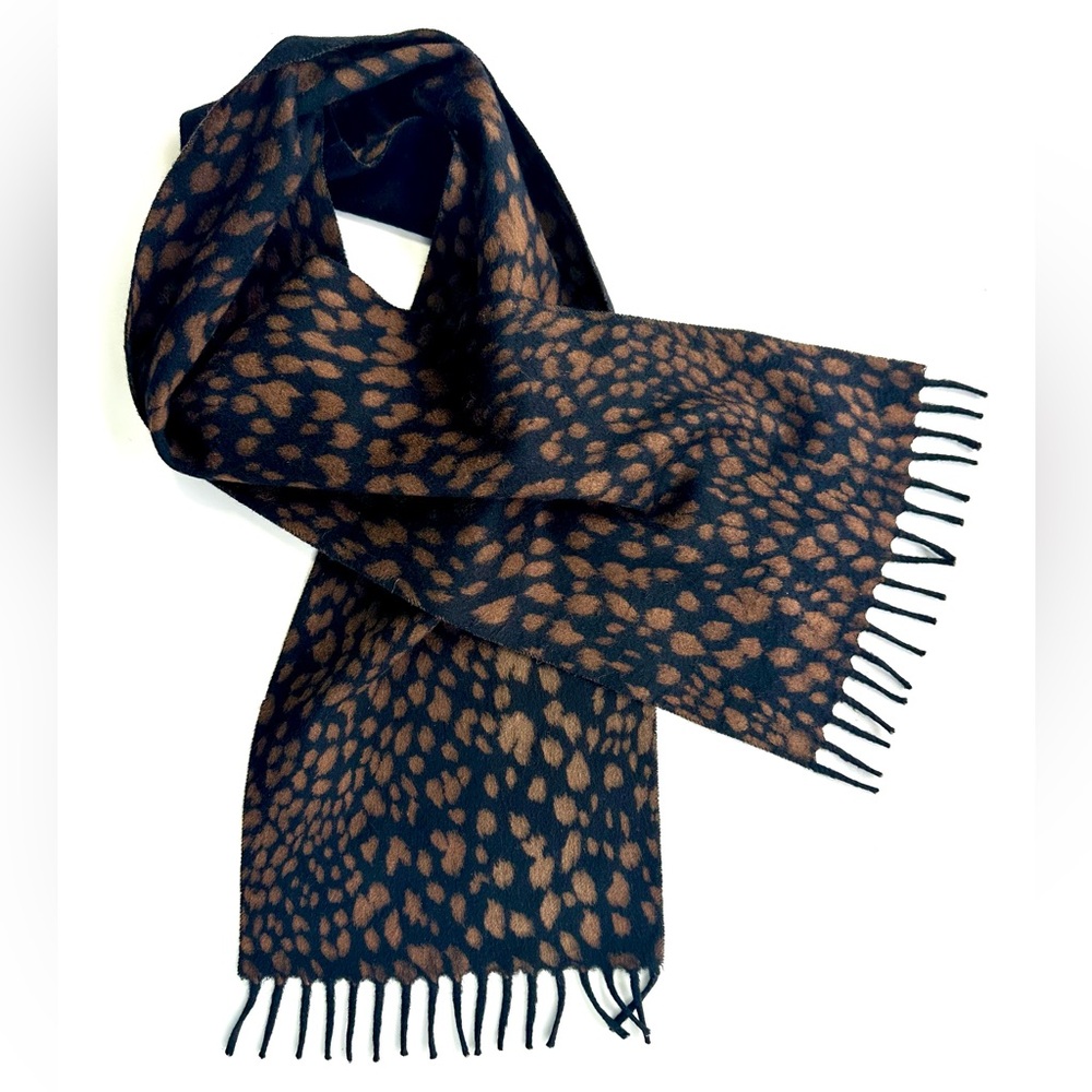 COLOMBO Cashmere Italy Leopard Scarf - Black and Brown, 41”x8”
